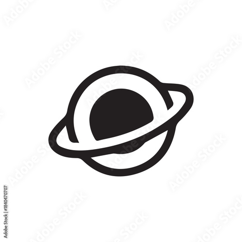 Simple black planet icon with a distinct orbital ring representing the wonders of space