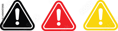 Warning, attention, caution sign set. Caution alarm alert sign, triangle warn sign , attention vector icon. Alert warn in triangle. Road sign alert.