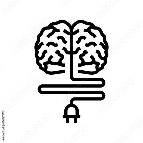 brain icon electric connections line icon vector illustration