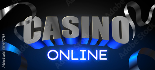 Bright 3D CASINO text with glowing ONLINE lettering on a dark background.