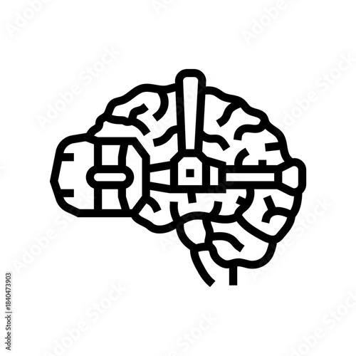 brain and vr headset combination line icon vector illustration