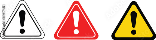 Warning, attention, caution sign set. Caution alarm alert sign, triangle warn sign , attention vector icon. Alert warn in triangle. Road sign alert.