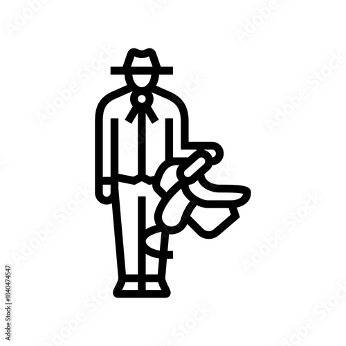 cowboy gripping a saddle line icon vector illustration