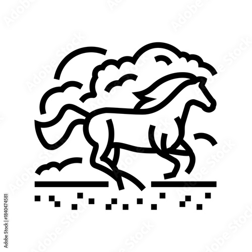 horse kicking up dust line icon vector illustration