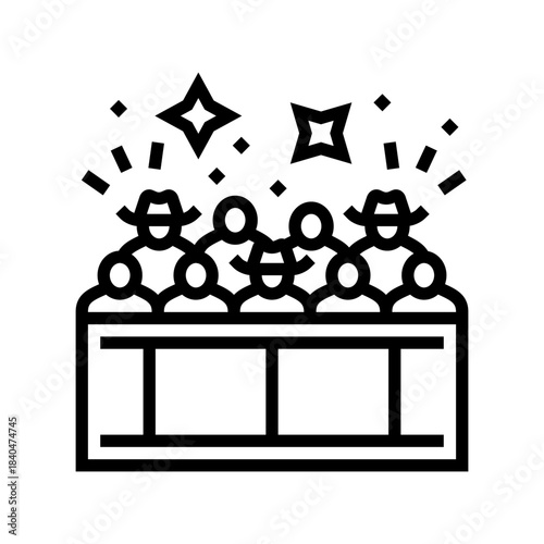 crowd cheering grandstands line icon vector illustration