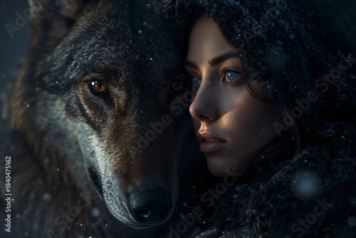 friendship can be like that too - portrait of a woman with a wolf