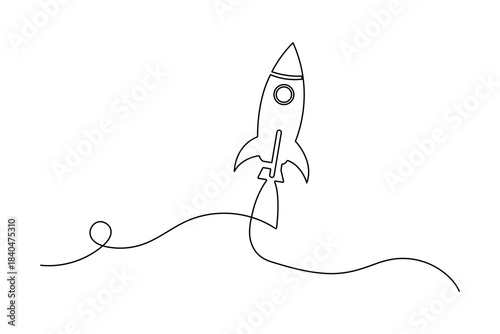 Space rocket one line minimalist drawing simple vector icon