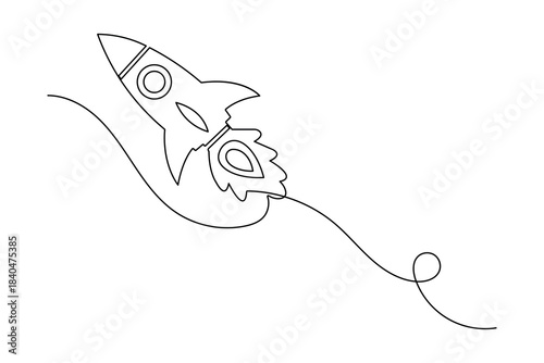 Continuous line rocket ship minimalist startup launch icon
