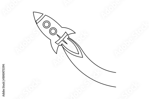 Continuous line rocket ship minimalist startup launch icon