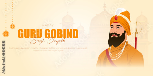 Happy Guru Gobind Singh Jayanti social media post and Greeting Card Vector Illustration
