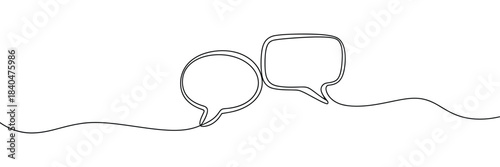 One line drawing speech bubble vector showing chat, communication, and messenger icons in clean single-line outline style for modern digital interface, messaging, and dialog applications