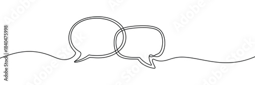 One line drawing speech bubble vector showing chat, communication, and messenger icons in clean single-line outline style for modern digital interface, messaging, and dialog applications