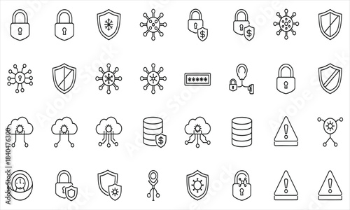 Cybersecurity Icons, Digital Security, Online Safety, Vector Graphics, Modern Design, Flat Layout, Technology Concept