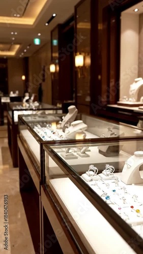 Glowing gemstone display with jewelry store shop indoors effect product showcase style featuring jewelry, diamonds, gemstones,