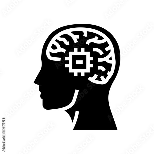 human head integrated chip glyph icon vector illustration