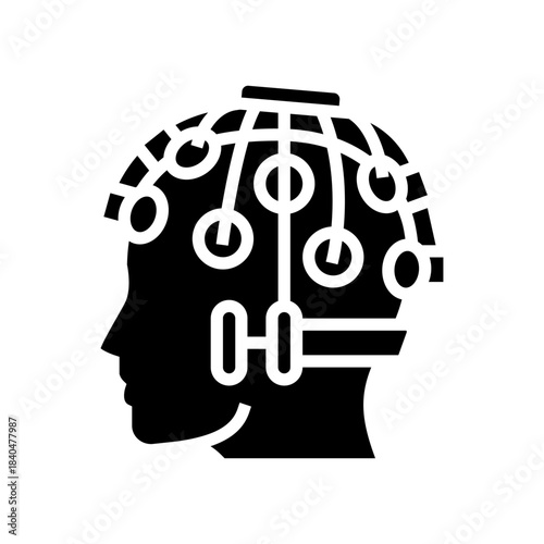 neurofeedback headset on head glyph icon vector illustration