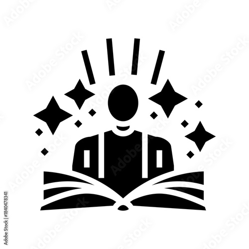 person reading enhanced memory glyph icon vector illustration