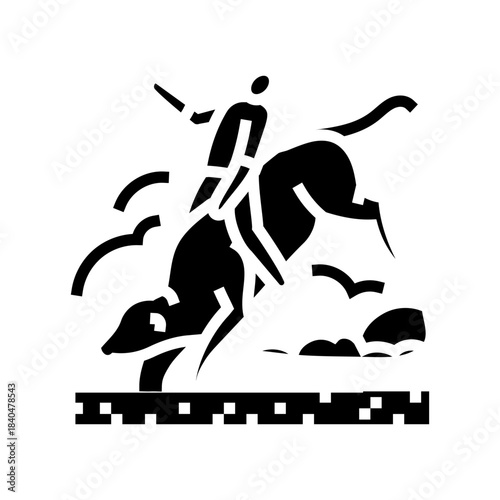 bull rider holding on one hand glyph icon vector illustration
