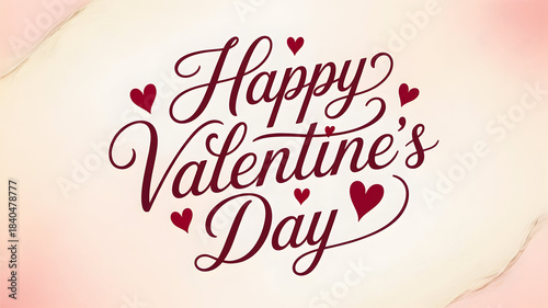 Elegant hand lettering design for happy valentines day with scattered red hearts