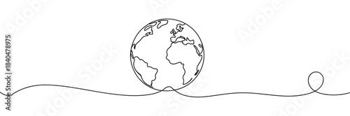 One line style world illustration featuring continuous line drawing of the Earth in simple modern minimalism for vector design, global communication