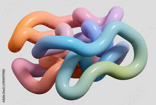 Billede på lærred 3d render, abstract multicolored gradient knotted tubes isolated on white background