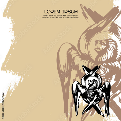 Religious vintage poster template with Leo Mark Apostle symbol. Christian illustration in Byzantine style