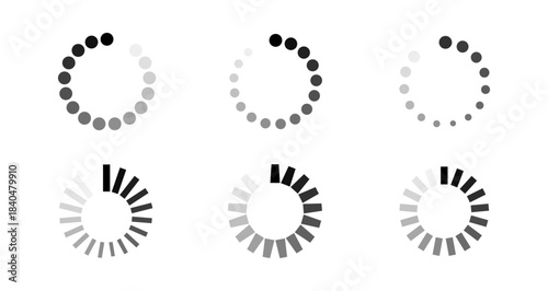 loading icon set with circular progress spinners and rotating indicators in multiple styles