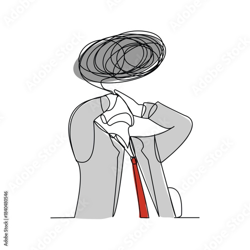 Continuous single line sketch drawing of business man in depression, stressed, and despair. One line art vector illustration editable stroke