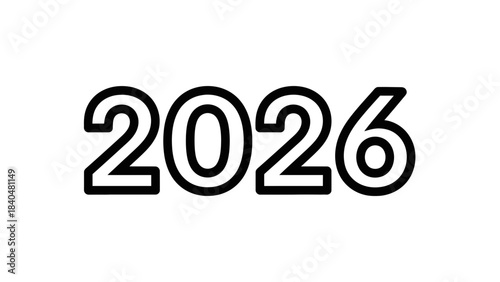 Bold outline numbers 2026 minimalist typography for New Year or event branding isolated on white
