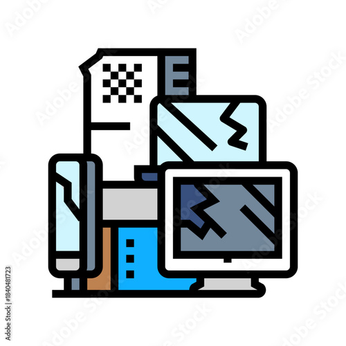 discarded laptops monitors e waste pollution color icon vector illustration
