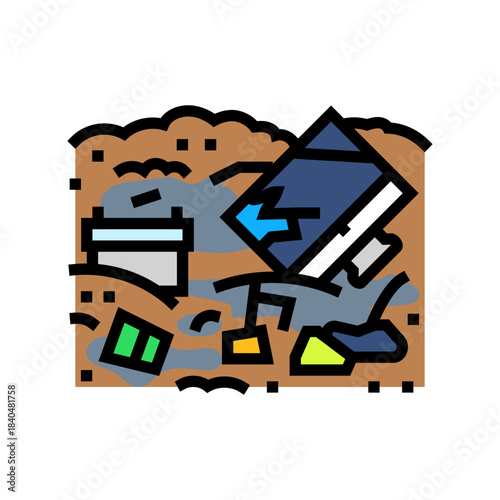 landfill electronic e waste pollution color icon vector illustration