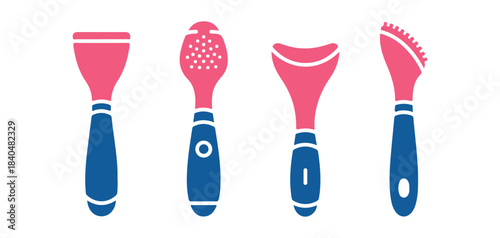 Basic ultrasonic skin scrubber spatula available in 4 designs. Vector illustration
