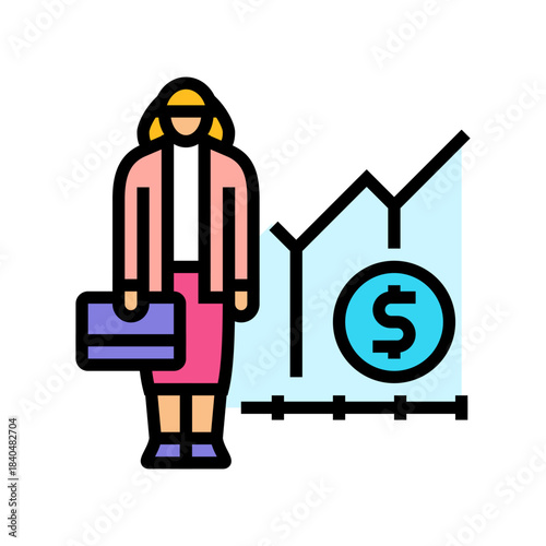 feminist economics color icon vector illustration
