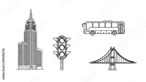 Minimalist black and white illustration showing a guitar neck with a wrench and string roll, representing instrument repair, beside two blank rectangular boxes.