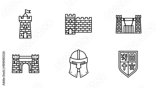 Minimalist black and white illustration showing a guitar neck with a wrench and string roll, representing instrument repair, beside two blank rectangular boxes.