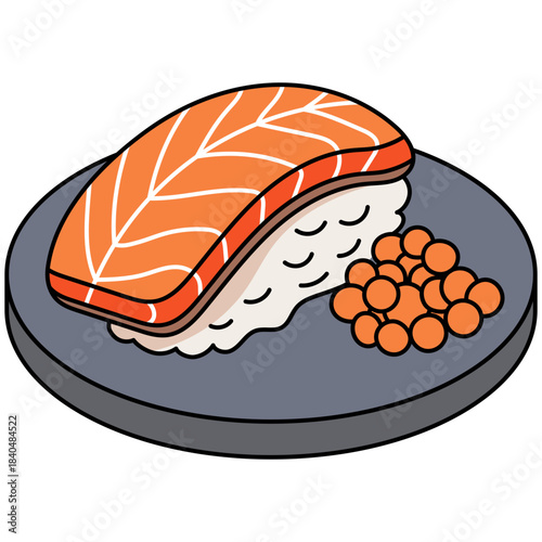 Illustration of Salmon Nigiri Sushi with Roe