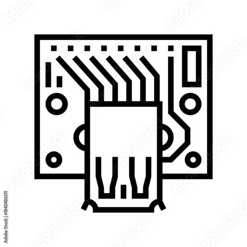 pcb connected usb port line icon vector illustration