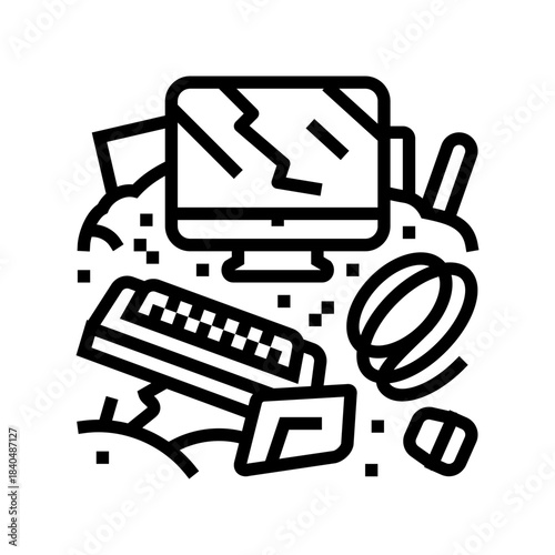 computer screens around e waste pollution line icon vector illustration