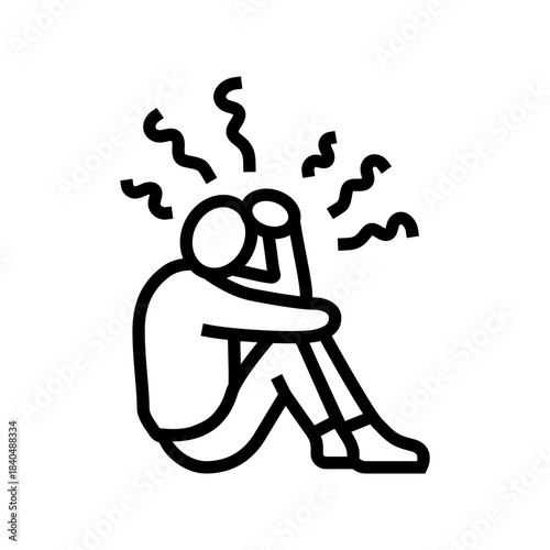 loneliness autophobia fear line icon vector illustration