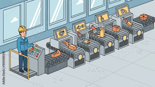 Automated Manufacturing Assembly Line with Workers Monitoring and Operating