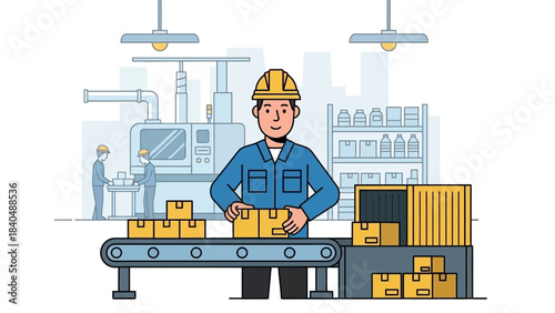 Industrial worker handling boxes in a manufacturing assembly line setting