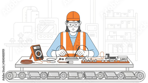 innovative electronics assembly process with precision tools and conveyor belt