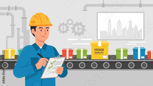 Industrial Quality Control Technician Monitoring Production Line in Modern