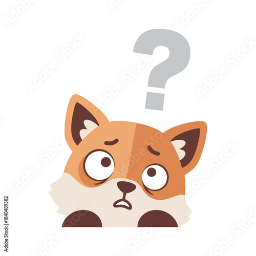 Cute confused fox mascot avatar illustration with a large question mark symbol.