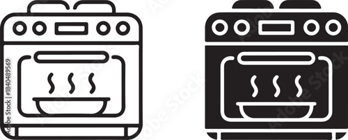 Kitchen Oven With Steaming Food In Outline And Solid Black Silhouette stove appliance