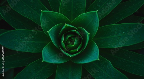 Dark Green Plant Closeup Showing Detailed Leaf Texture and Symmetrical Pattern