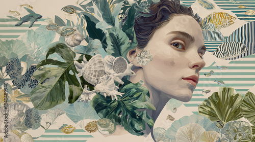 tropical ocean beauty collage abstract painting