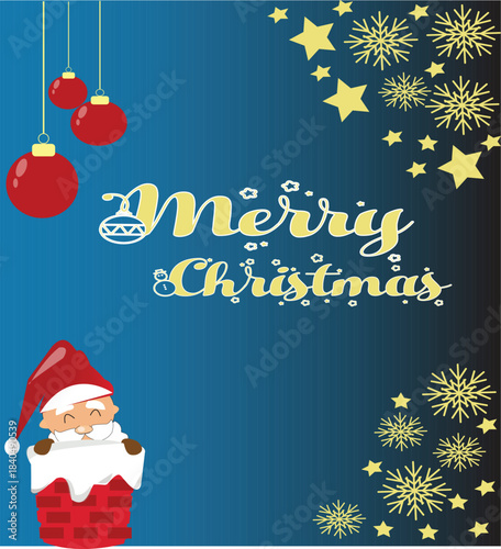 Christmas Greetings card The card features a festive and cheerful design with a vertical layout. The background transitions from a bright blue on the left to a darker blue on the right, creating a smo