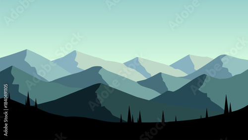 Mountain range landscape illustration with peaks and ridges