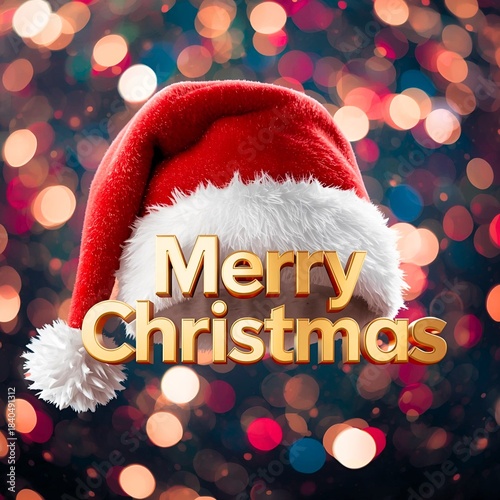 The iconic Santa hat captures the holiday spirit against a backdrop of bright lights and a joy inducing bokeh effect.